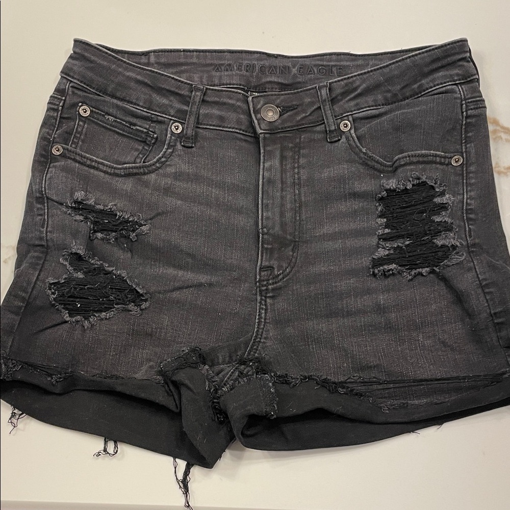 American Eagle Outfitters Black Ripped Denim Shorts Size 8